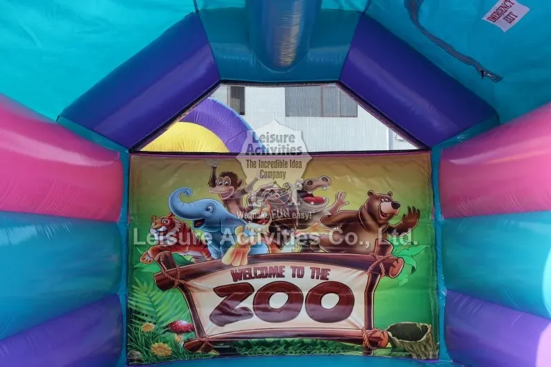 Mini Inflatable Bouncy Castle A Frame Purple Teal With Roof